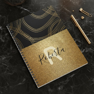Black And Bronze Glitter Glam Trendy Chic Custom Notebook