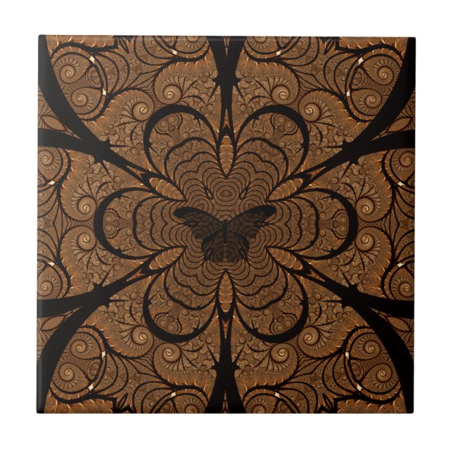Black and Brown Butterfly Pattern Tile (Front)