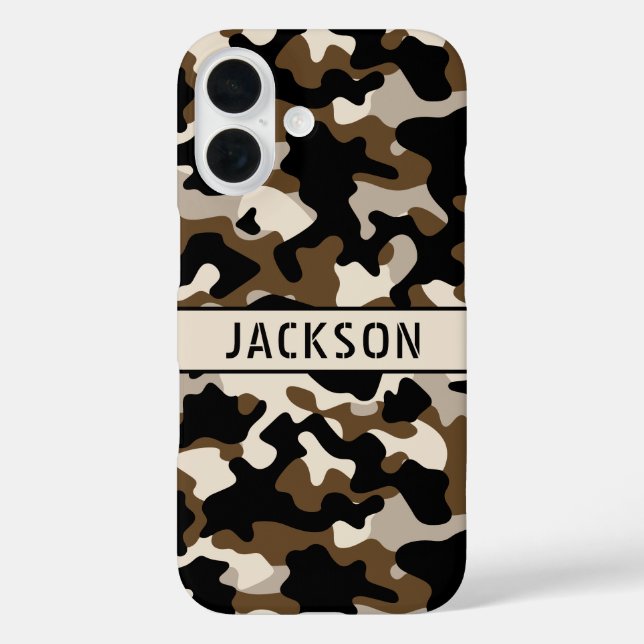 Black and Brown Camouflage Personalized Case-Mate iPhone Case (Back)