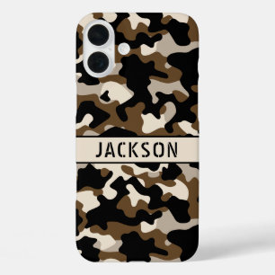Black and Brown Camouflage Personalized iPhone 16 Plus Case