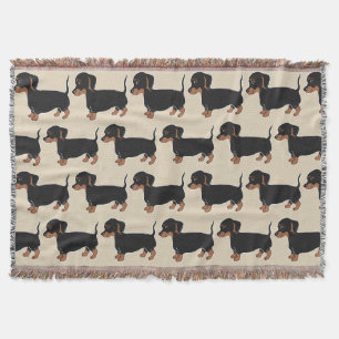 Black and Brown Dachshunds Pattern Throw Blanket
