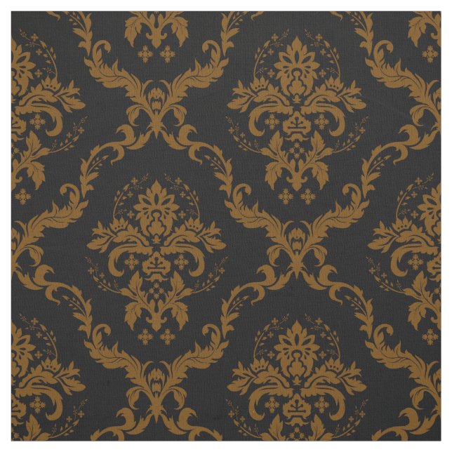 Black And Brown Floral Damasks Fabric (Swatch)