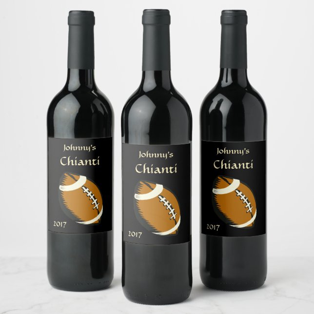 Black and Brown Football Sports Wine Label (Bottles)