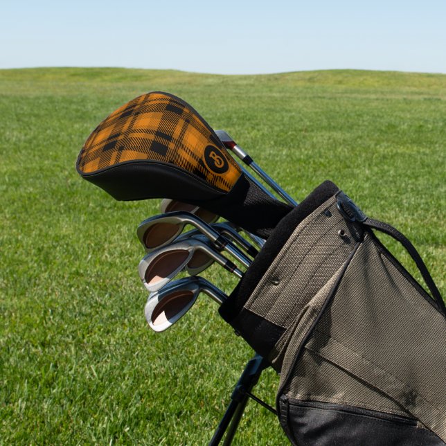 Black and brown plaid pattern golf head cover (In Situ)
