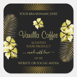 Black and Brown Product Labels Gold Hawaii Flowers