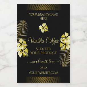 Black and Brown Product Labels Gold Hawaii Flowers