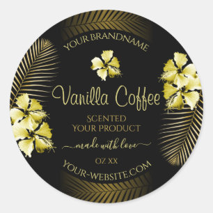 Black and Brown Product Labels Gold Hawaii Flowers