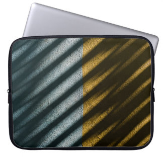 Black and brown striped textile laptop sleeve