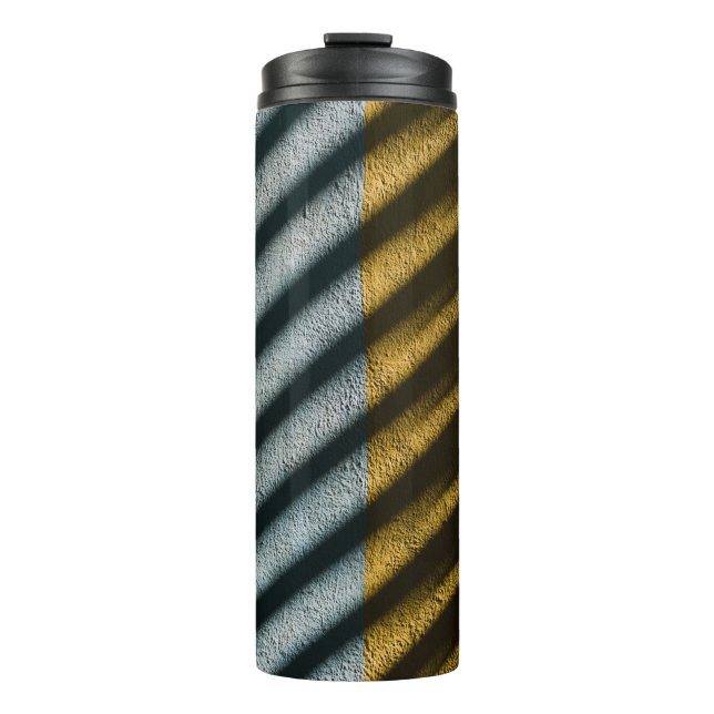BLACK AND BROWN STRIPED TEXTILE THERMAL TUMBLER (Front)