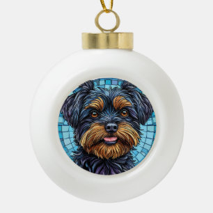 Black and Brown Terrier Dog Ceramic Ball Christmas Ornament