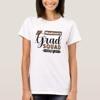 Black and Brown Text Female's White Grad Squad T-Shirt