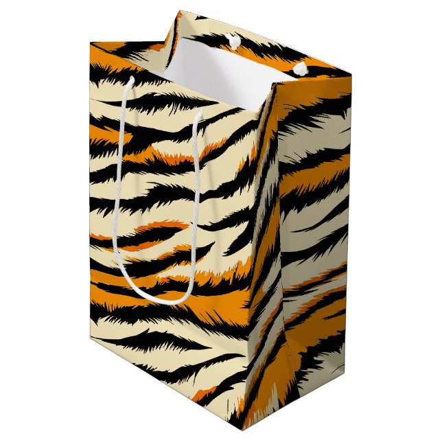 Black and Brown Tiger Stripes Pattern  Medium Gift Bag (Front Angled)