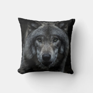 BLACK AND BROWN WOLF PAINTING CUSHION