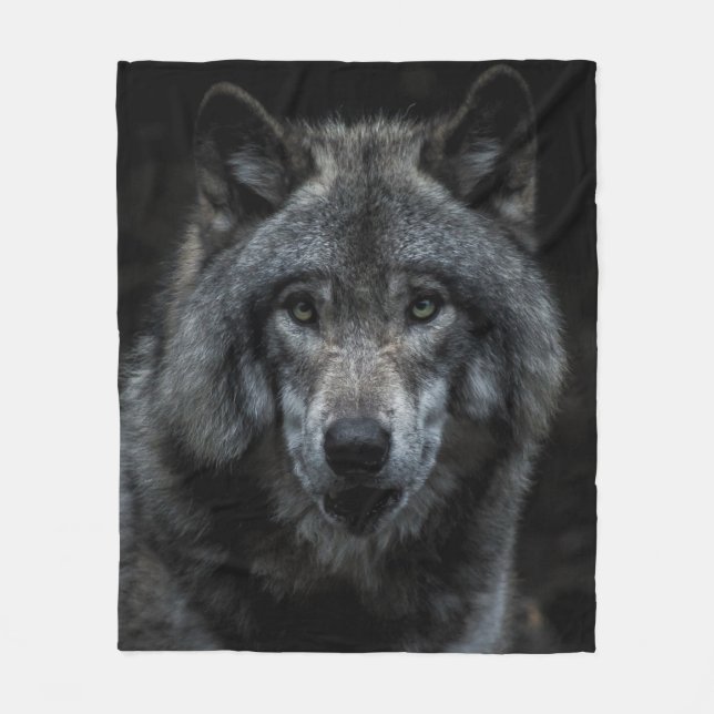 BLACK AND BROWN WOLF PAINTING FLEECE BLANKET (Front)