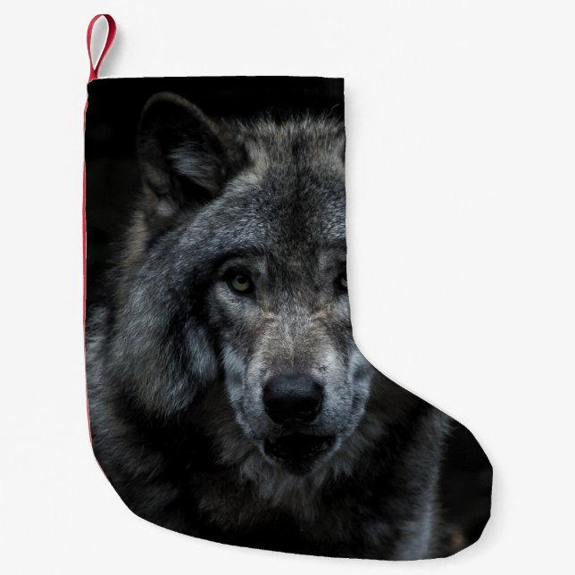 BLACK AND BROWN WOLF PAINTING SMALL CHRISTMAS STOCKING (Front)