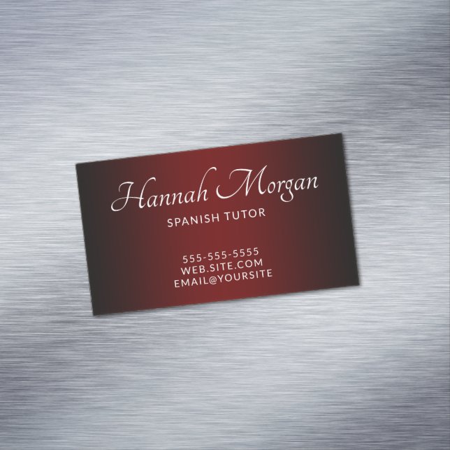 Black and Burgundy Elegant Ombre Magnetic Business Card (In Situ)