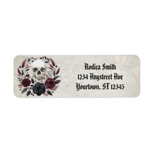 Black and Burgundy Floral Wreath with Skull