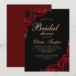 Black and Burgundy Gold Floral Bridal Shower Invitation