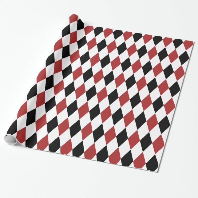 Black and Burgundy Harlequin Pattern Wrapping Paper (Unrolled)
