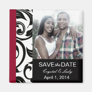 Black and Burgundy Photo Save The Date Magnet