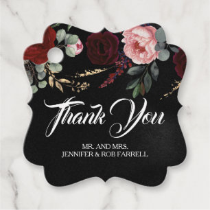 Black and Burgundy Red Floral Modern Wedding Favour Tags