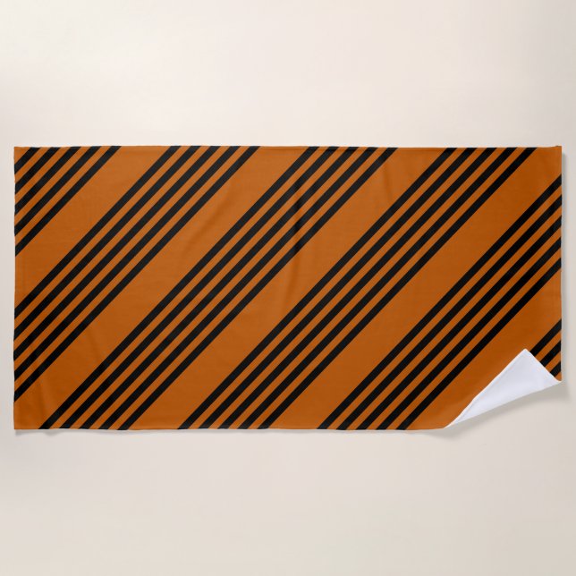 Black and burnt orange five stripe pattern beach towel (Front)