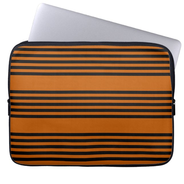 Black and burnt orange five stripe pattern laptop sleeve (Front)