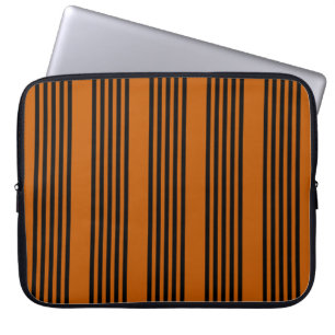 Black and burnt orange five stripe pattern laptop sleeve