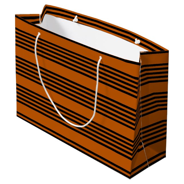 Black and burnt orange five stripe pattern large gift bag (Back Angled)