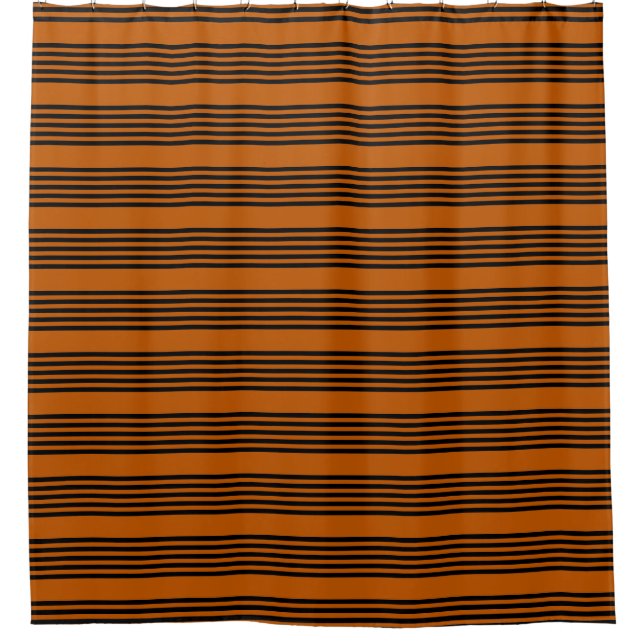 Black and burnt orange five stripe pattern shower curtain (Front)