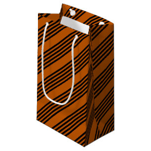 Black and burnt orange five stripe pattern small gift bag
