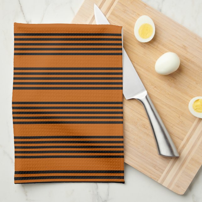 Black and burnt orange five stripe pattern tea towel (Quarter Fold)