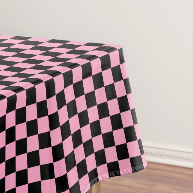 Black and Carnation Pink Chequered Tablecloth (In Situ)