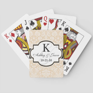 Black and Champagne Damask Wedding Playing Cards
