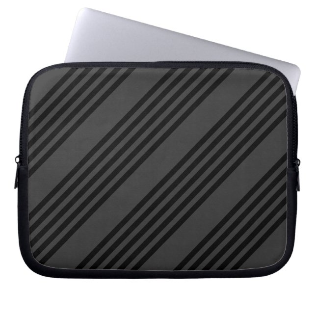 Black and charcoal five stripe pattern laptop sleeve (Front)