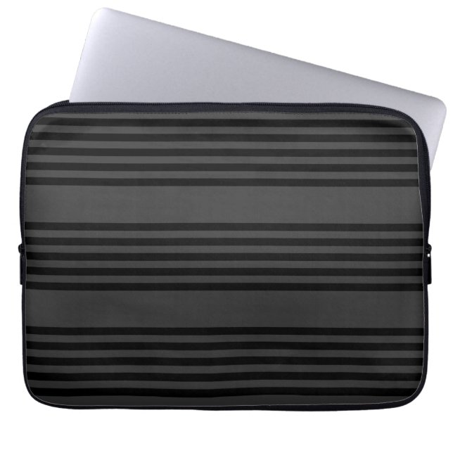 Black and charcoal five stripe pattern laptop sleeve (Front)