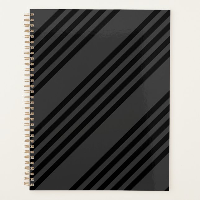 Black and charcoal five stripe pattern planner (Front)