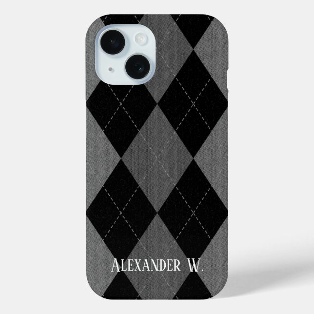 Black and Charcoal Gray Argyle Case-Mate iPhone Case (Back)