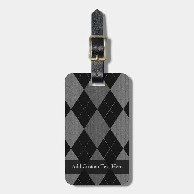 Black and Charcoal Grey Argyle Luggage Tag (Front Vertical)