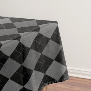 Black and Charcoal Grey Argyle Pattern Tablecloth