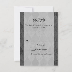Black and Charcoal Harlequin with Script RSVP Card