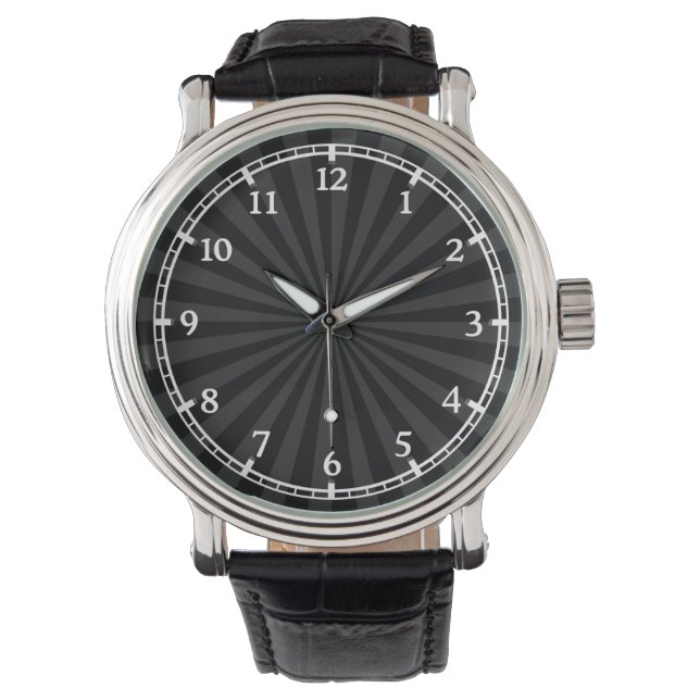 Black and Charcoal Sun Burst Dial Watch (Front)