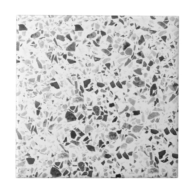 Black and Charcoal Terrazzo Print Tile (Front)