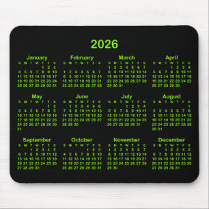 Black and Chartreuse Green 2026 Calendar Mouse Pad