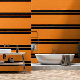 Black And Citrus Orange Horizontal Stripe Wallpaper