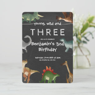 Black and Colourful Printable Dinosaur Birthday Invitation