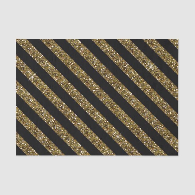 Black and Confetti Gold Stripes Tissue Paper (Front)