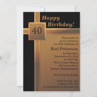 Black and Copper 40th Birthday Party Invitation