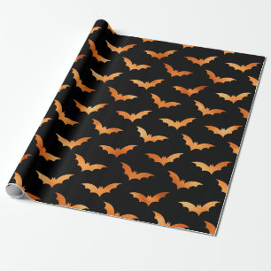 Black and Copper Halloween Bats Wrapping Paper