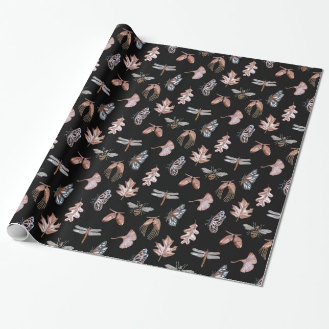 Black and copper nature print gift wrap (Unrolled)